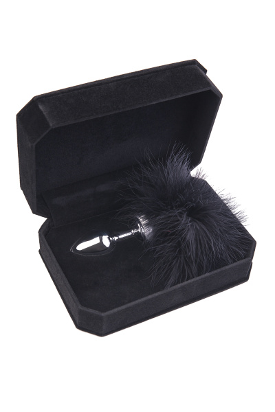 Анальная втулка TOYFA Metall, металл, серебристая, с черной опушкой, 6 см, Ø 2,9 см