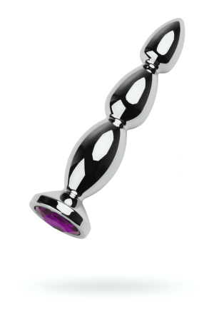 Анальная втулка  TOYFA Metall, металл, серебряная с фиолетовым кристаллом  13,5 см, Ø 3 см, 140 гр